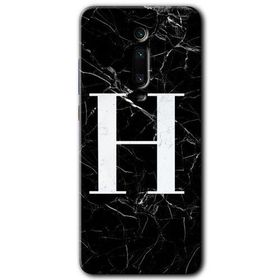 Xiaomi Mi 9T Siyah Mermer Desenli H Harfi Baskılı Uyumlu Silikon Kılıf