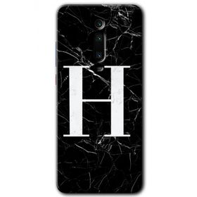 Xiaomi Mi 9T Siyah Mermer Desenli H Harfi Baskılı Uyumlu Silikon Kılıf