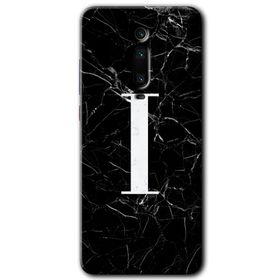 Xiaomi Mi 9T Siyah Mermer Desenli İ Harfi Baskılı Uyumlu Silikon Kılıf