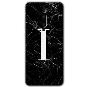 Xiaomi Mi 9T Siyah Mermer Desenli İ Harfi Baskılı Uyumlu Silikon Kılıf