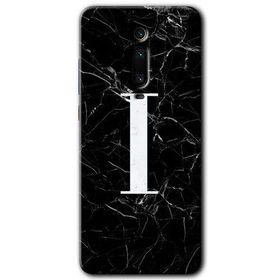 Xiaomi Mi 9T Siyah Mermer Desenli İ Harfi Baskılı Uyumlu Silikon Kılıf