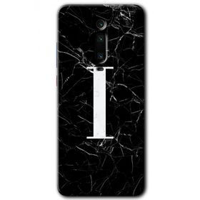 Xiaomi Mi 9T Siyah Mermer Desenli İ Harfi Baskılı Uyumlu Silikon Kılıf