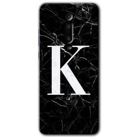 Xiaomi Mi 9T Siyah Mermer Desenli K Harfi Baskılı Uyumlu Silikon Kılıf