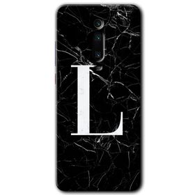 Xiaomi Mi 9T Siyah Mermer Desenli L Harfi Baskılı Uyumlu Silikon Kılıf