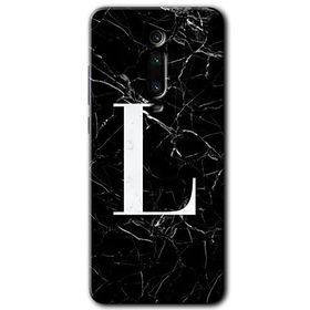 Xiaomi Mi 9T Siyah Mermer Desenli L Harfi Baskılı Uyumlu Silikon Kılıf