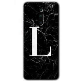 Xiaomi Mi 9T Siyah Mermer Desenli L Harfi Baskılı Uyumlu Silikon Kılıf