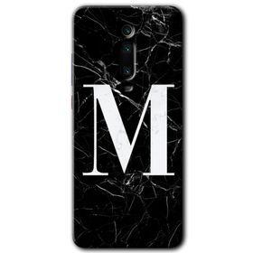 Xiaomi Mi 9T Siyah Mermer Desenli M Harfi Baskılı Uyumlu Silikon Kılıf