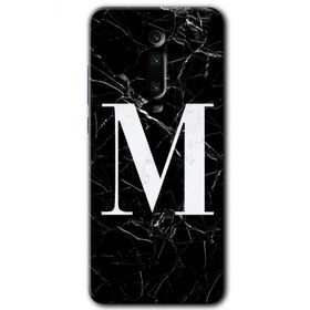 Xiaomi Mi 9T Siyah Mermer Desenli M Harfi Baskılı Uyumlu Silikon Kılıf
