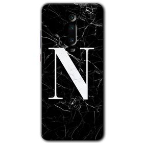 Xiaomi Mi 9T Siyah Mermer Desenli N Harfi Baskılı Uyumlu Silikon Kılıf