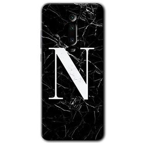 Xiaomi Mi 9T Siyah Mermer Desenli N Harfi Baskılı Uyumlu Silikon Kılıf