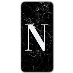 Xiaomi Mi 9T Siyah Mermer Desenli N Harfi Baskılı Uyumlu Silikon Kılıf