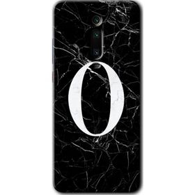 Xiaomi Mi 9T Siyah Mermer Desenli O Harfi Baskılı Uyumlu Silikon Kılıf