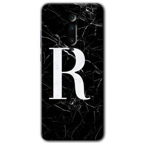 Xiaomi Mi 9T Siyah Mermer Desenli R Harfi Baskılı Uyumlu Silikon Kılıf