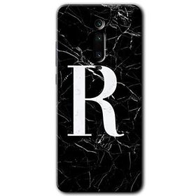 Xiaomi Mi 9T Siyah Mermer Desenli R Harfi Baskılı Uyumlu Silikon Kılıf