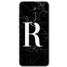 Xiaomi Mi 9T Siyah Mermer Desenli R Harfi Baskılı Uyumlu Silikon Kılıf