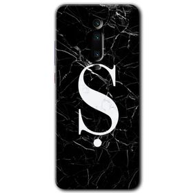 Xiaomi Mi 9T Siyah Mermer Desenli S Harfi Baskılı Uyumlu Silikon Kılıf