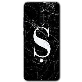 Xiaomi Mi 9T Siyah Mermer Desenli S Harfi Baskılı Uyumlu Silikon Kılıf
