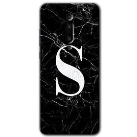 Xiaomi Mi 9T Siyah Mermer Desenli S Harfi Baskılı Uyumlu Silikon Kılıf