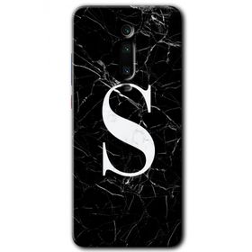 Xiaomi Mi 9T Siyah Mermer Desenli S Harfi Baskılı Uyumlu Silikon Kılıf