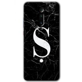 Xiaomi Mi 9T Siyah Mermer Desenli S Harfi Baskılı Uyumlu Silikon Kılıf