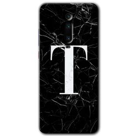 Xiaomi Mi 9T Siyah Mermer Desenli T Harfi Baskılı Uyumlu Silikon Kılıf