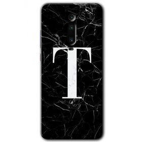 Xiaomi Mi 9T Siyah Mermer Desenli T Harfi Baskılı Uyumlu Silikon Kılıf