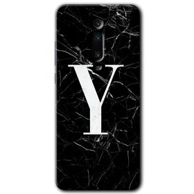 Xiaomi Mi 9T Siyah Mermer Desenli Y Harfi Baskılı Uyumlu Silikon Kılıf