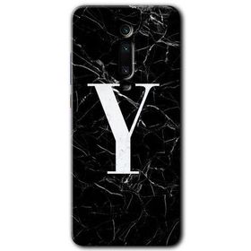Xiaomi Mi 9T Siyah Mermer Desenli Y Harfi Baskılı Uyumlu Silikon Kılıf