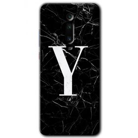 Xiaomi Mi 9T Siyah Mermer Desenli Y Harfi Baskılı Uyumlu Silikon Kılıf