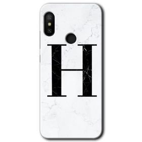 Xiaomi Mi A2 Lite Beyaz Mermer Desenli H Harfi Baskılı Uyumlu Silikon Kılıf