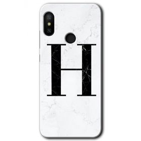 Xiaomi Mi A2 Lite Beyaz Mermer Desenli H Harfi Baskılı Uyumlu Silikon Kılıf