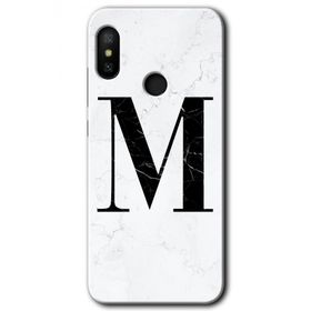 Xiaomi Mi A2 Lite Beyaz Mermer Desenli M Harfi Baskılı Uyumlu Silikon Kılıf