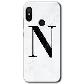 Xiaomi Mi A2 Lite Beyaz Mermer Desenli N Harfi Baskılı Uyumlu Silikon Kılıf