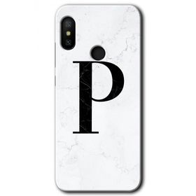 Xiaomi Mi A2 Lite Beyaz Mermer Desenli P Harfi Baskılı Uyumlu Silikon Kılıf