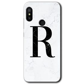 Xiaomi Mi A2 Lite Beyaz Mermer Desenli R Harfi Baskılı Uyumlu Silikon Kılıf