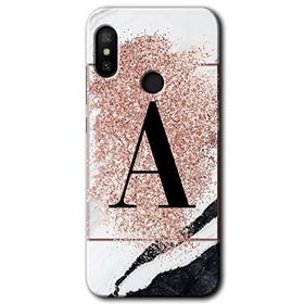 Xiaomi Mi A2 Lite Pembe Mermer Desenli A Harfi Baskılı Uyumlu Silikon Kılıf