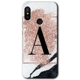 Xiaomi Mi A2 Lite Pembe Mermer Desenli A Harfi Baskılı Uyumlu Silikon Kılıf