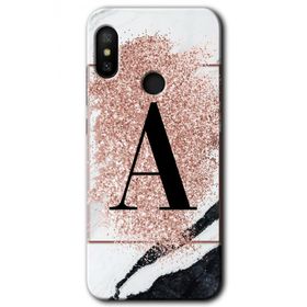 Xiaomi Mi A2 Lite Pembe Mermer Desenli A Harfi Baskılı Uyumlu Silikon Kılıf