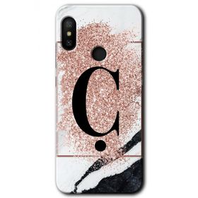Xiaomi Mi A2 Lite Pembe Mermer Desenli C Harfi Baskılı Uyumlu Silikon Kılıf