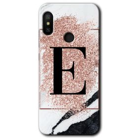 Xiaomi Mi A2 Lite Pembe Mermer Desenli E Harfi Baskılı Uyumlu Silikon Kılıf