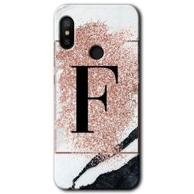 Xiaomi Mi A2 Lite Pembe Mermer Desenli F Harfi Baskılı Uyumlu Silikon Kılıf