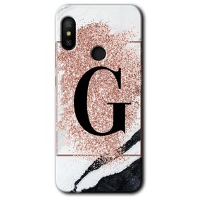 Xiaomi Mi A2 Lite Pembe Mermer Desenli G Harfi Baskılı Uyumlu Silikon Kılıf