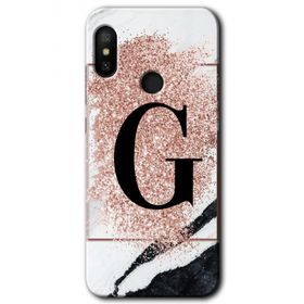 Xiaomi Mi A2 Lite Pembe Mermer Desenli G Harfi Baskılı Uyumlu Silikon Kılıf
