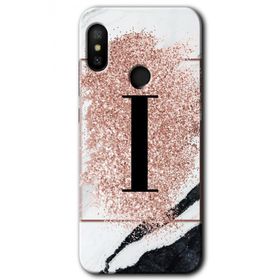 Xiaomi Mi A2 Lite Pembe Mermer Desenli I Harfi Baskılı Uyumlu Silikon Kılıf