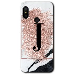 Xiaomi Mi A2 Lite Pembe Mermer Desenli J Harfi Baskılı Uyumlu Silikon Kılıf