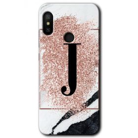 Xiaomi Mi A2 Lite Pembe Mermer Desenli J Harfi Baskılı Uyumlu Silikon Kılıf