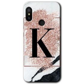 Xiaomi Mi A2 Lite Pembe Mermer Desenli K Harfi Baskılı Uyumlu Silikon Kılıf