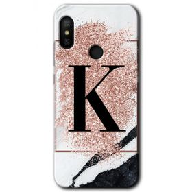 Xiaomi Mi A2 Lite Pembe Mermer Desenli K Harfi Baskılı Uyumlu Silikon Kılıf