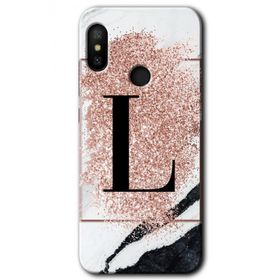 Xiaomi Mi A2 Lite Pembe Mermer Desenli L Harfi Baskılı Uyumlu Silikon Kılıf