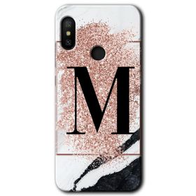 Xiaomi Mi A2 Lite Pembe Mermer Desenli M Harfi Baskılı Uyumlu Silikon Kılıf